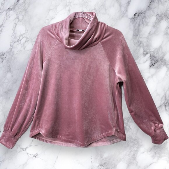 Evereve Velvet Top Womens Medium Milo Cozy Funnel Pullover in Dusty Pink - Picture 1 of 11
